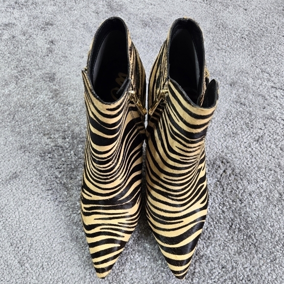 Sam Edelman Fiora Zebra Print Black Tan Genuine Cow Hair Booties Inner Zippers - Picture 2 of 12